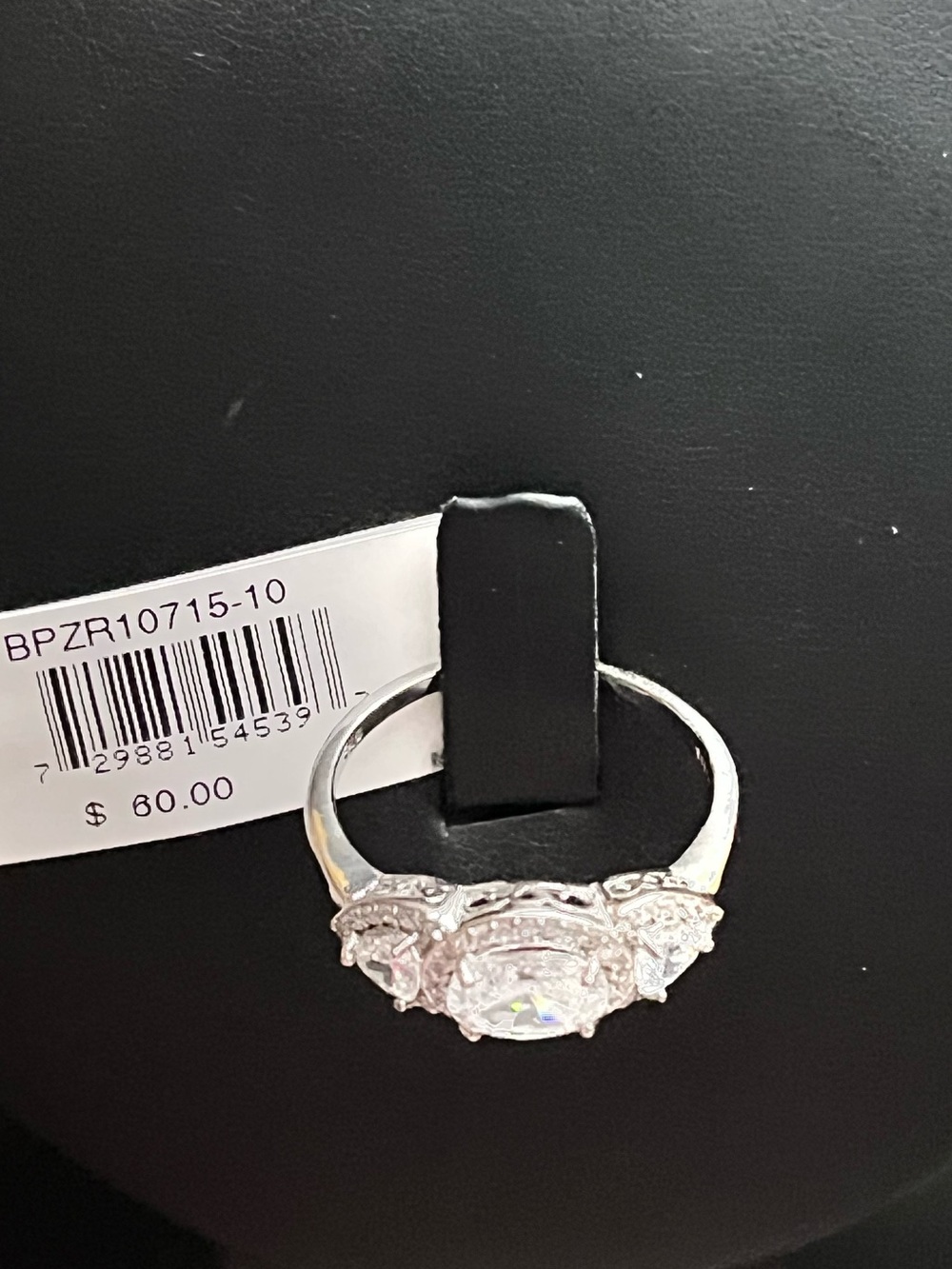 Macy's Cubic Zirconia 3 Stone Oval Silver Plate Ring